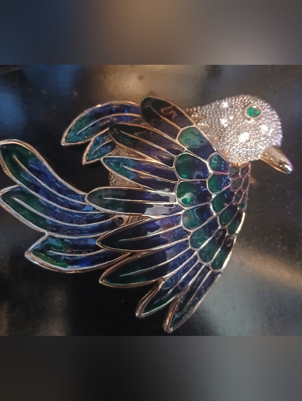 Blue & Green Enamel Bird Wing Brooch – Women Jewelry